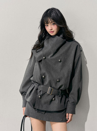 Grey Hepburn Style Belt Coat/Skirt DIA0711