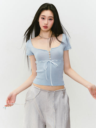 Bow Square Collar T-shirt VIA0305