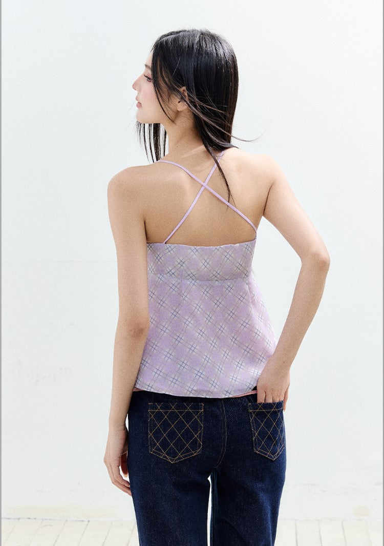 Beaded Bow Plaid Camisole AGM0165