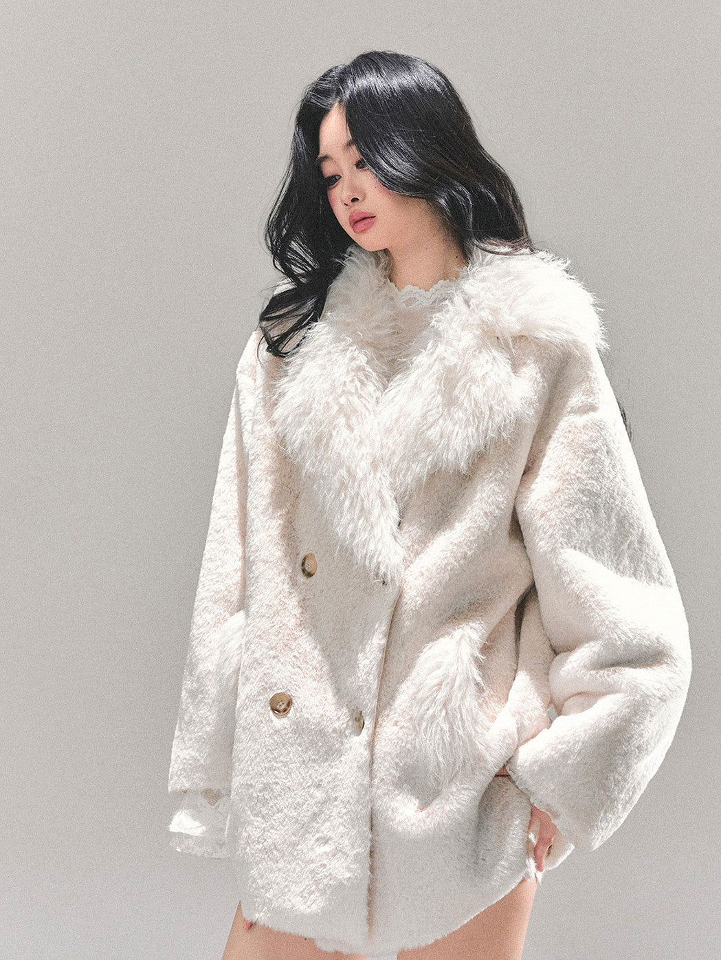 Off-white Fur Trim Coat DIA0675