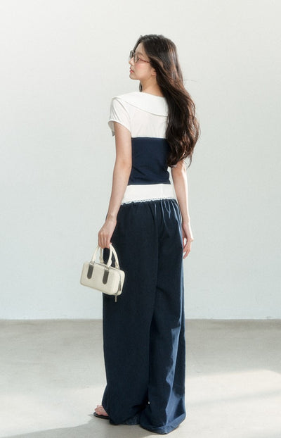 Lace Stitching Drape Mopping Pants SHI0171