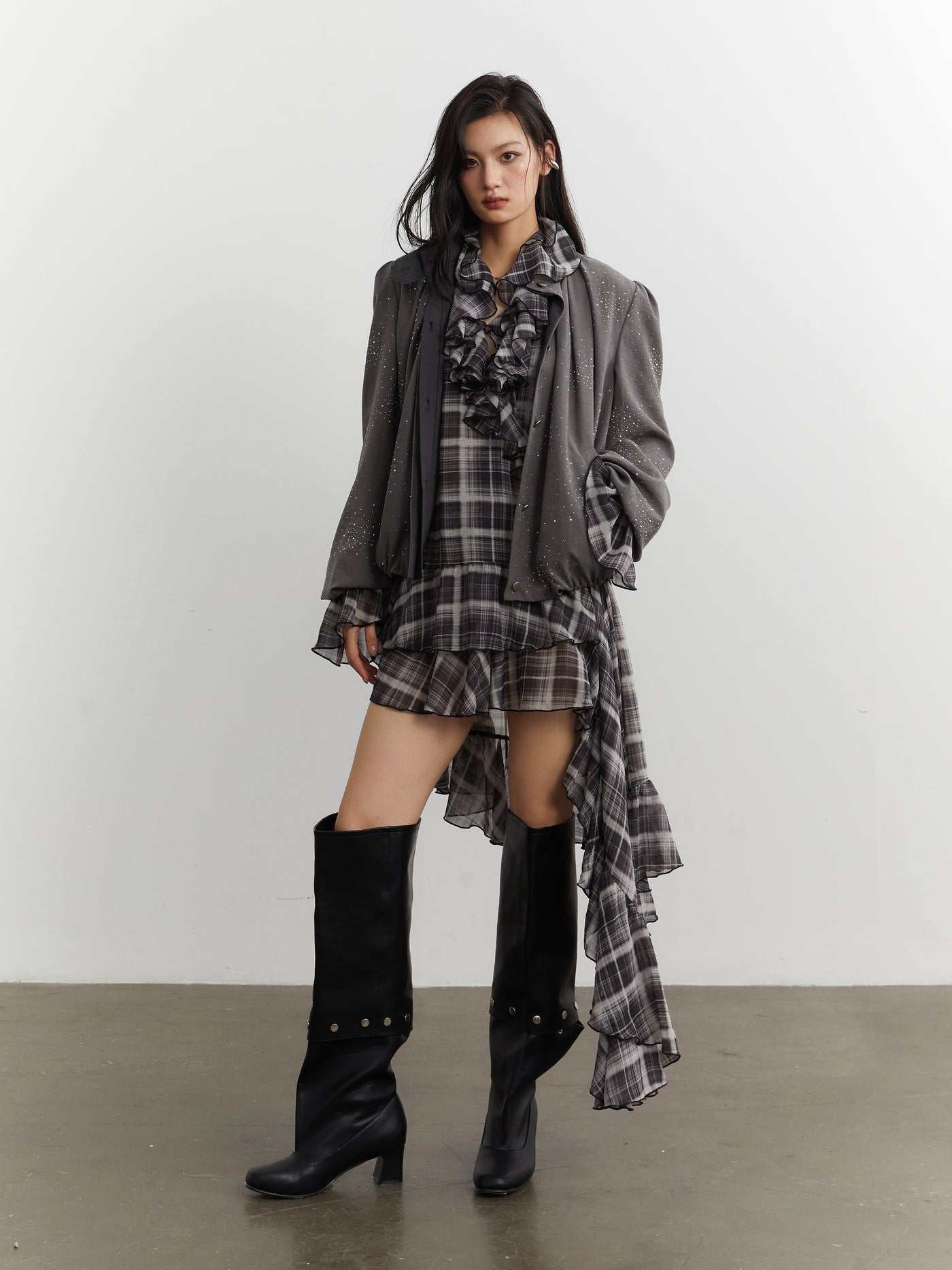 Retro Diamond Pleated Short Jacket JNY0257