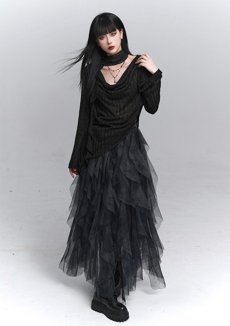 Black Turtleneck Striped Top LAD0230