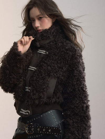 Single-breasted Turtleneck Fur Short Jacket VIA0361