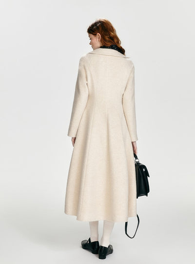 French Hepburn Style Waisted A-Line Wool Long Coat BOH0086