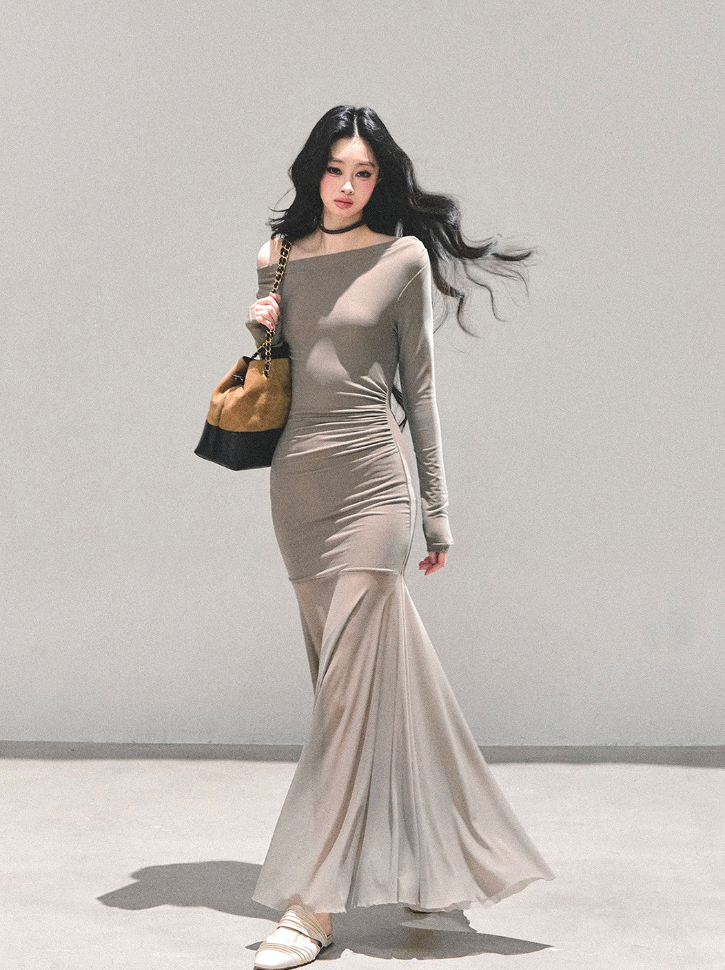 Off-shoulder Slimming Sheer Dress DIA0697