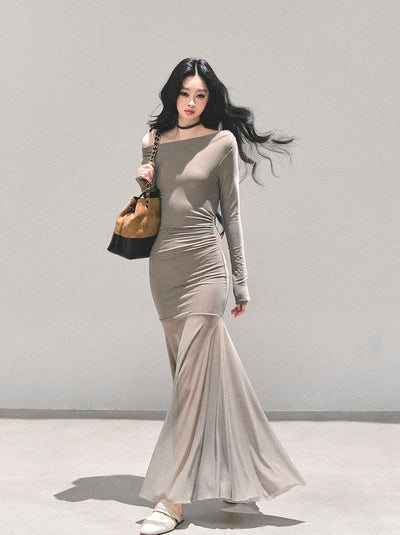 Off-shoulder Slimming Sheer Dress DIA0697