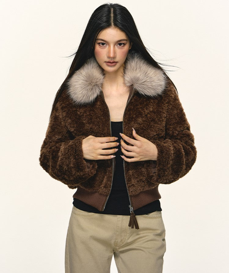 Eco-friendly Fur Collar Short Fluffy Jacket ANA0105