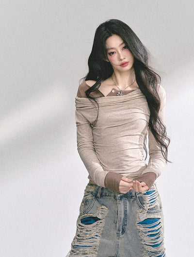 Fake Two-piece Off-shoulder T-shirt DIA0546