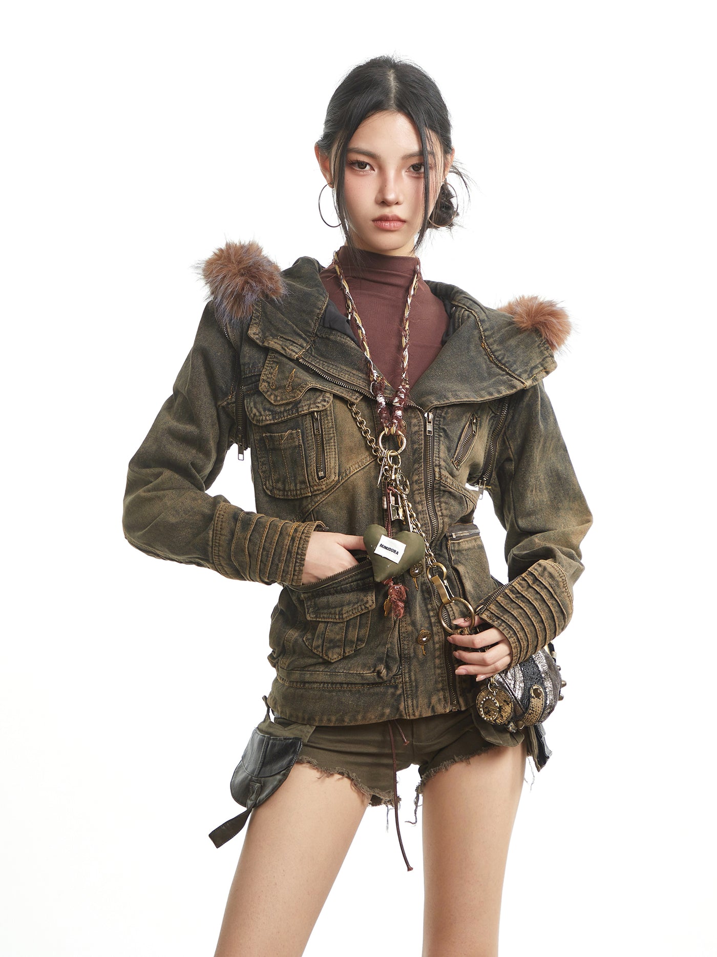 Retro Fur Collar Workwear Denim Jacket UNC0321