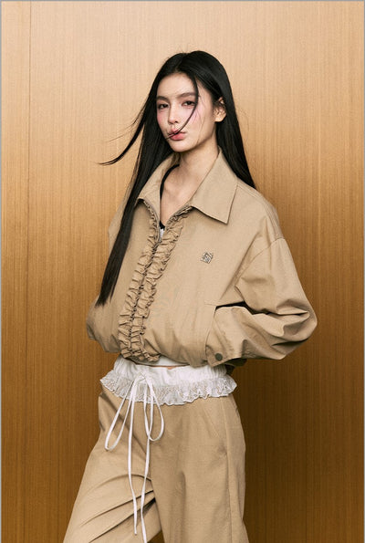 Workwear Ruffled Edges Short Lapel Jacket AGM0080