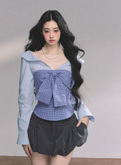 Fake Two-piece Slim Striped Shirt DIA0584