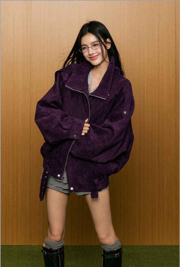 High-end Retro Purple Suede Lapel Jacket AGM0081