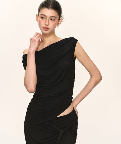 Pleated Oblique Shoulder Top/Skirt ANA0034