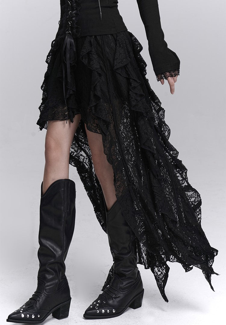 Black Artistic Irregular Hem Lace Skirt LAD0246
