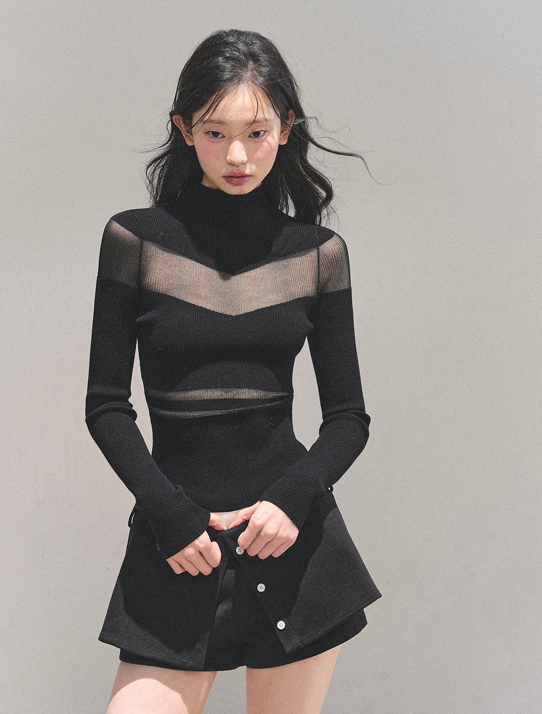 See-through High Neck Slim Sweater DIA0700