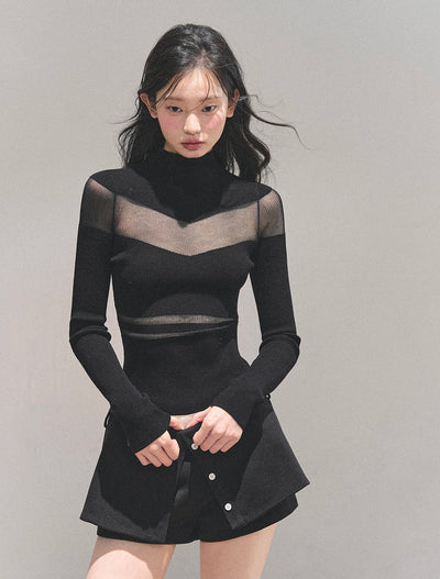 See-through High Neck Slim Sweater DIA0700