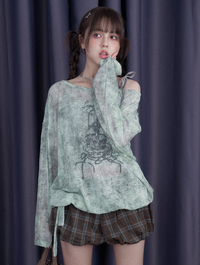 Green Spray Print Blouse/Camisole SAG0260