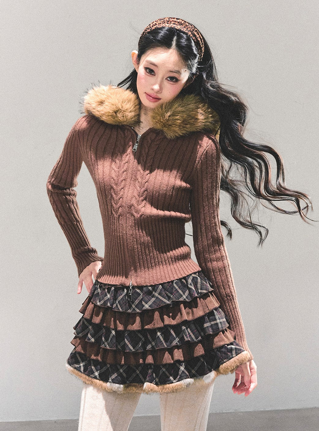 Fur Hooded Knitted Cardigan DIA0686