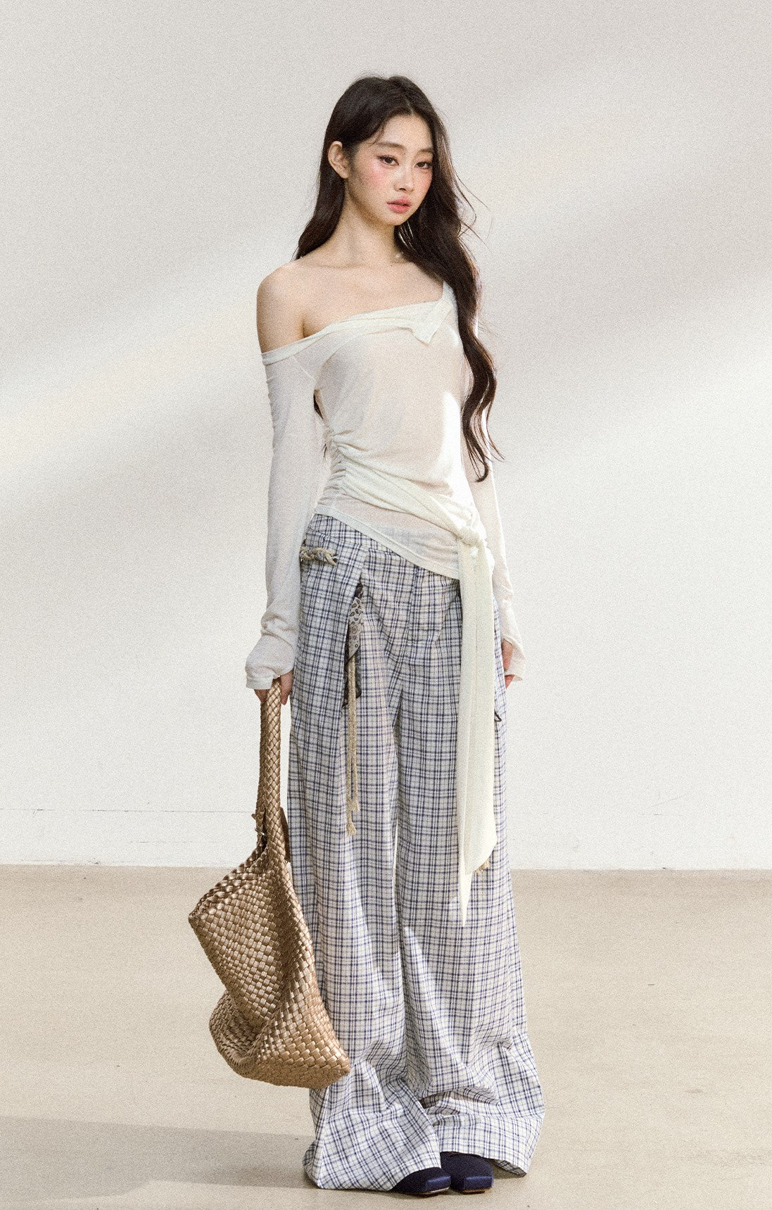 One Shoulder White Cross Strap T-shirt SHI0200