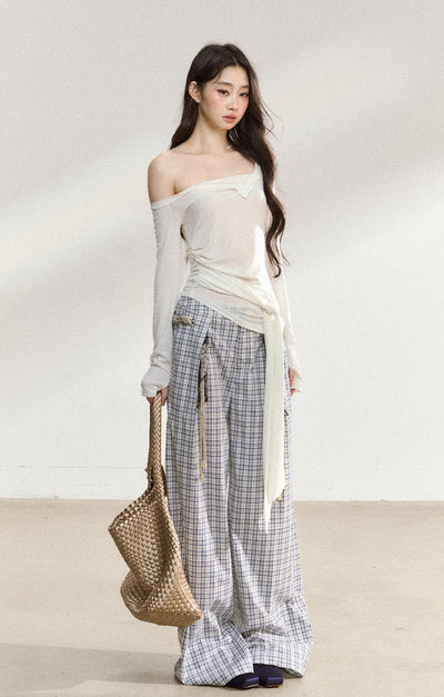 One Shoulder White Cross Strap T-shirt SHI0200