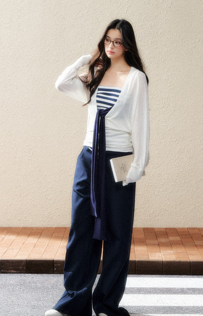 Navy High Waist Drape Pants SHI0195