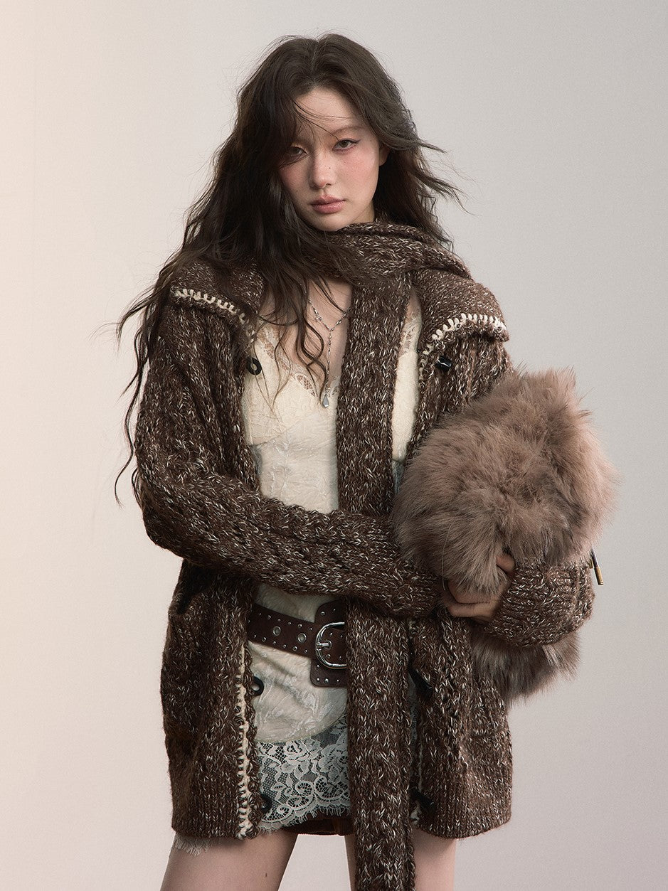 Lapel Duffle Knitted Cardigan/Scarf VIA0371