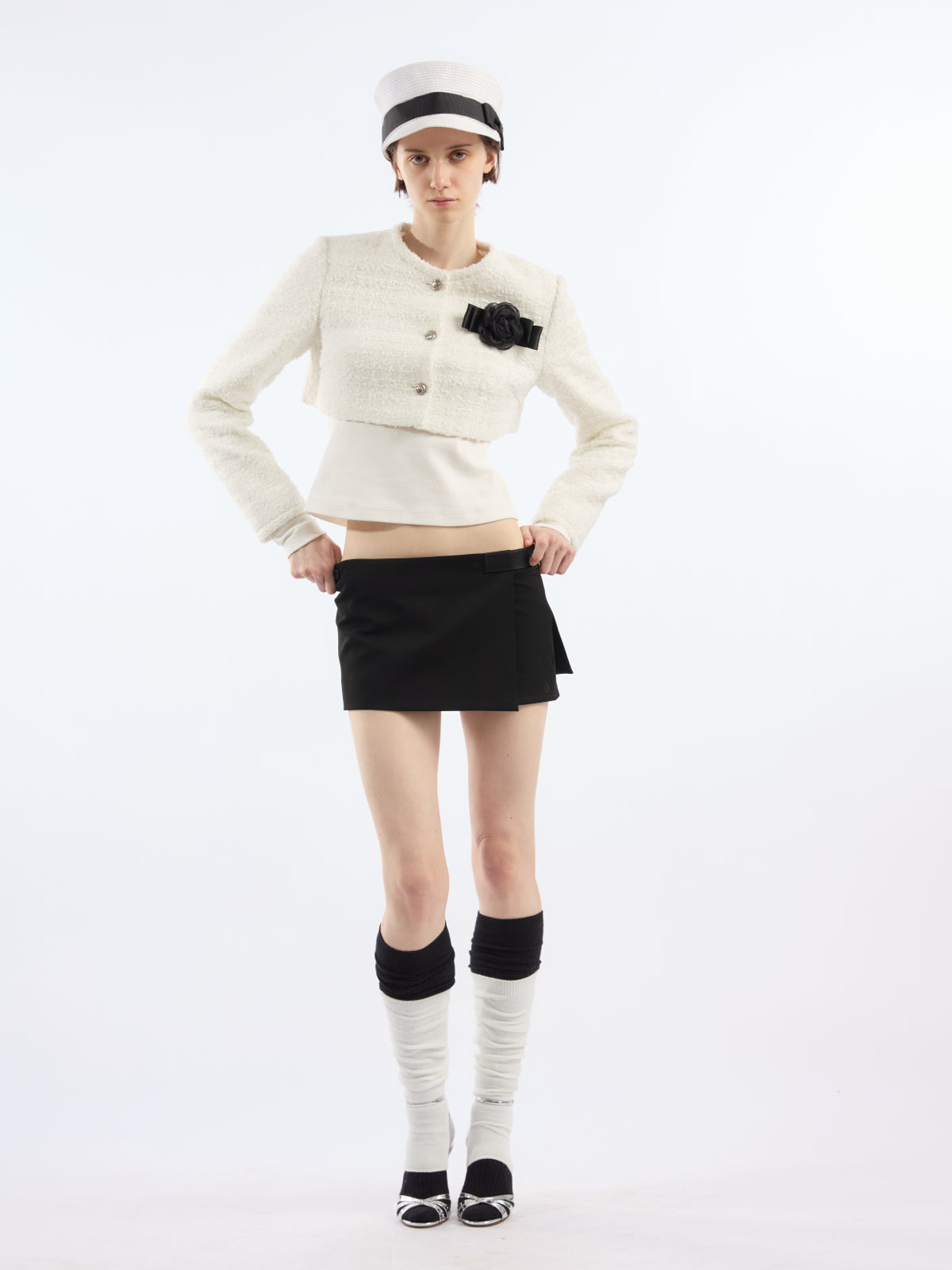 Tweed Decorated Floral Cropped Jacket AOA0037