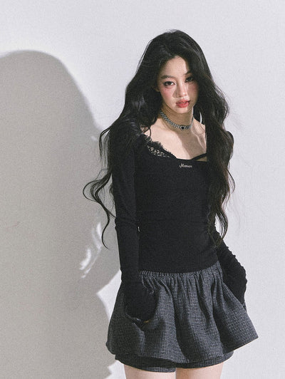 Long-sleeved Lace Slim T-shirt DIA0600