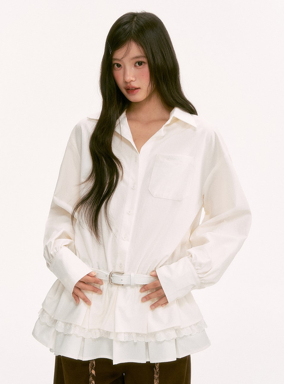 White Long-Sleeved Shirt Dress WEE0132