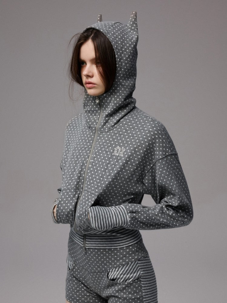Polka Dot Devil Horn Hooded Jacket JIN0037