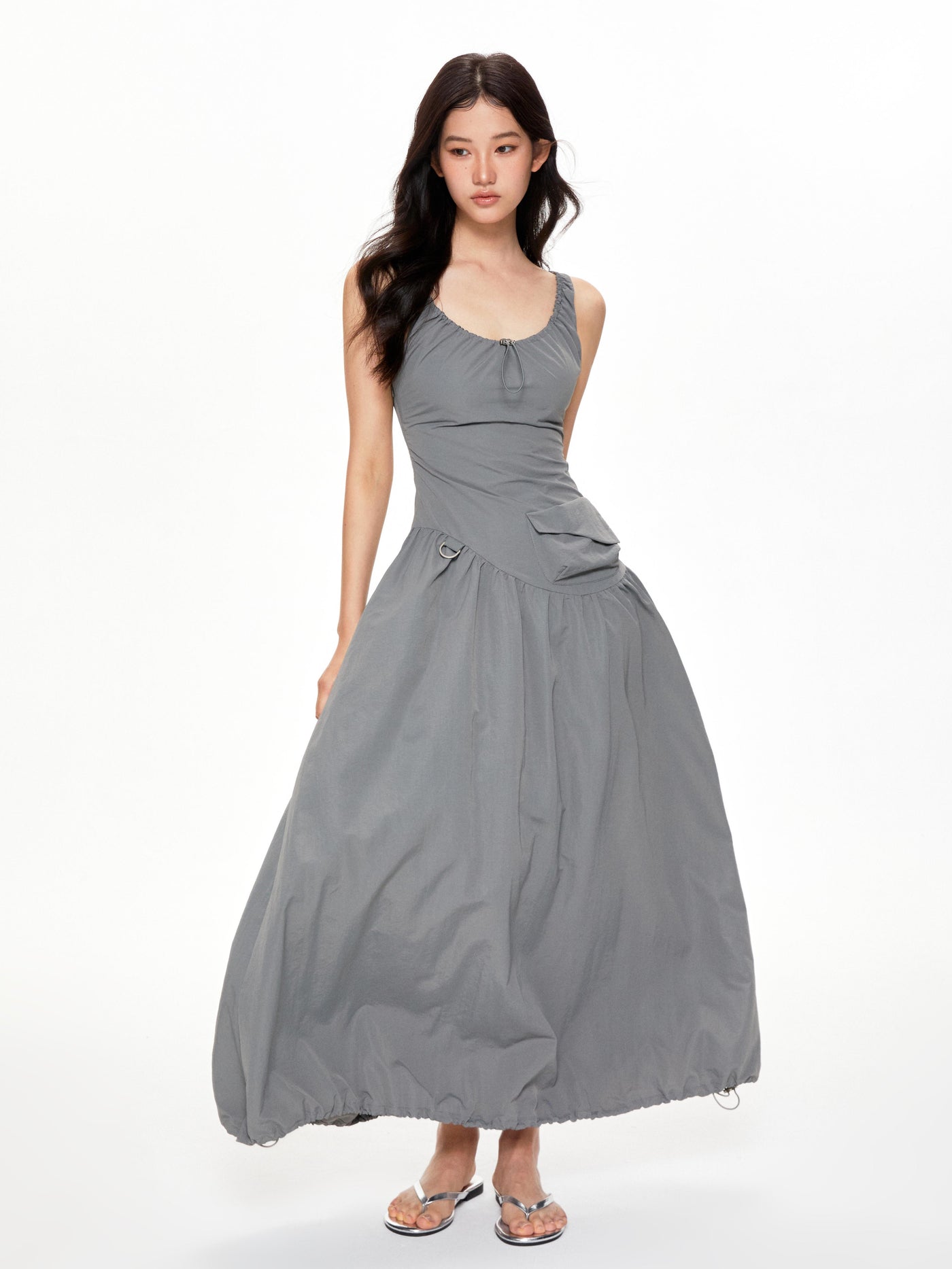 U-neck Suspender Long Dress APE0397