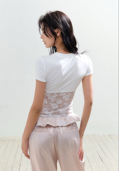 Lace Hollow Short-sleeved T-shirt/Shorts AGM0157