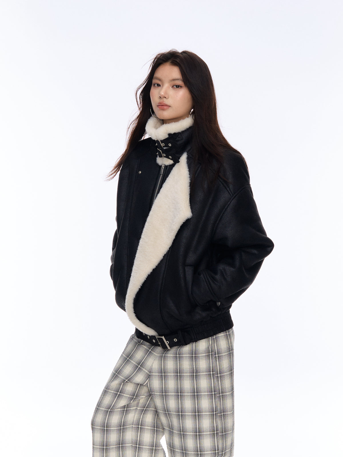 Black Placket Lapel Fur Jacket CUR0180