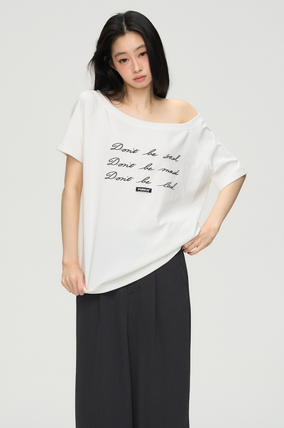 Letter Print One-shoulder Casual T-shirt PUN0070