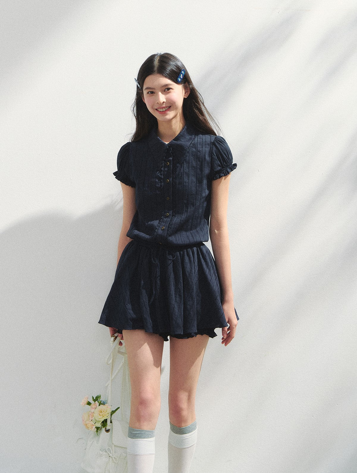 Navy Short Sleeve Shirt Dress SUN0145
