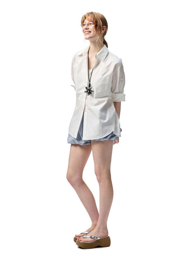 Mid-sleeve Drop Shoulder Shirt/Bubble Shorts JIN0006