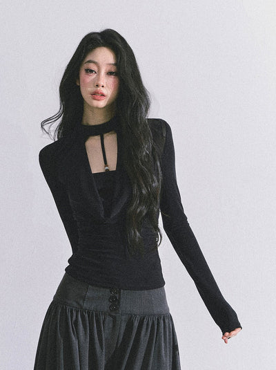 Fake Two-piece V-neck T-shirt DIA0596