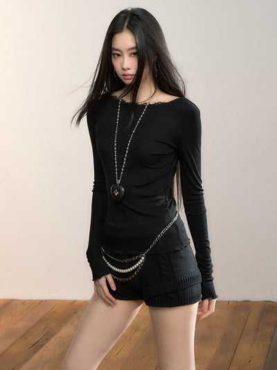 Reversible Lace-Trimmed Long-Sleeve T-Shirt VIA0360