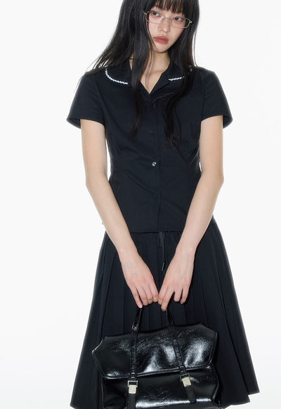 Black Lace Doll Collar Shirt ONT0017