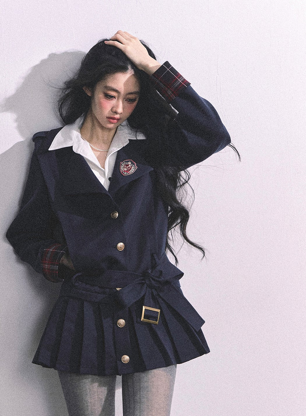 Fake Two-piece College Pleated Dress DIA0627