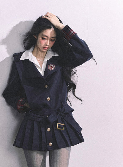 Fake Two-piece College Pleated Dress DIA0627