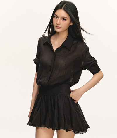 High Waist Pleated Shirt Dress ANA0065