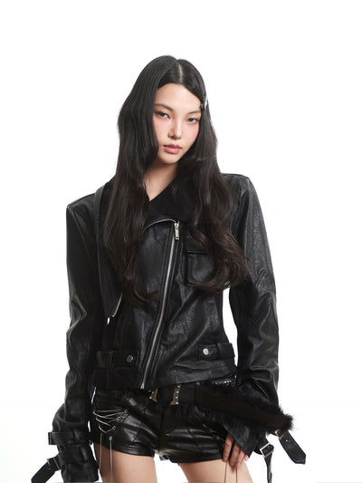 Black Punk High Street Leather Jacket UNC0310