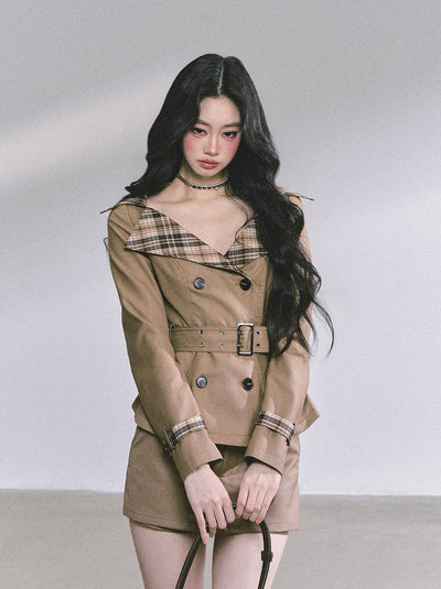 Hepburn Style Plaid Collar Jacket/Skirt DIA0594