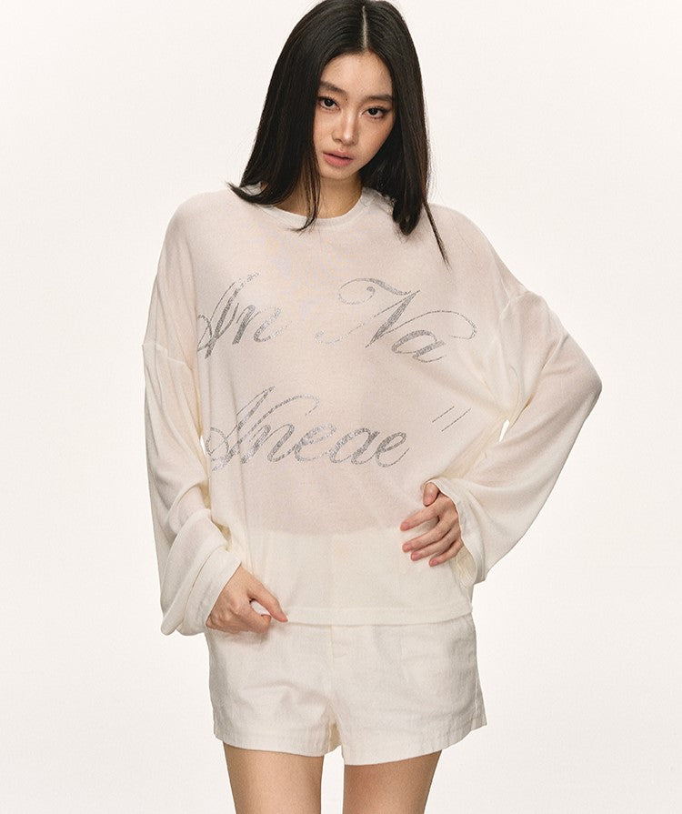 Letter Print White Long-sleeved T-shirt ANA0068