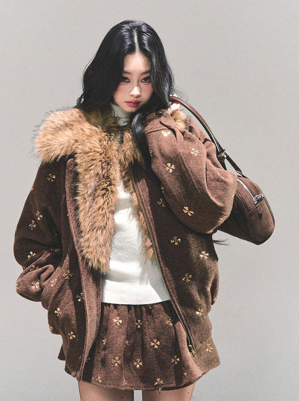 Sequins Decorated Quilted Jacket/Skirt DIA0688