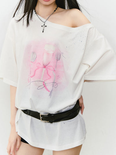 Rhinestone Printing Loose T-shirt VIA0315