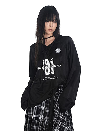 Ruffled V-neck Jersey T-shirt ANY0075
