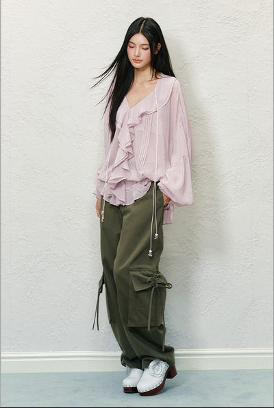 Lace Ruffled Chiffon Shirt AGM0127
